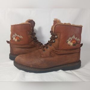 Rare Vintage Kilvana Club Italy Edleweiss Embroidered Brown Leather Boots